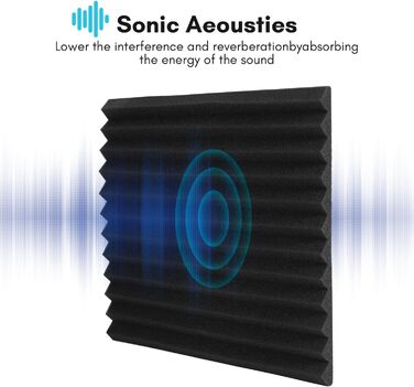 Самоклеящийся акустичний поролон Sonnewelt 5x30x30 см, 3D панелі для звукоізоляції та поглинання ехо, шумопоглинаючі плитки для студії, офісу та дому (48 шт, чорний, піраміда)