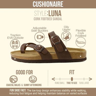 Сандалі жіночі CUSHIONAIRE Luna – зручні шльопанці, коричневий, 37 EU, широка колодка
