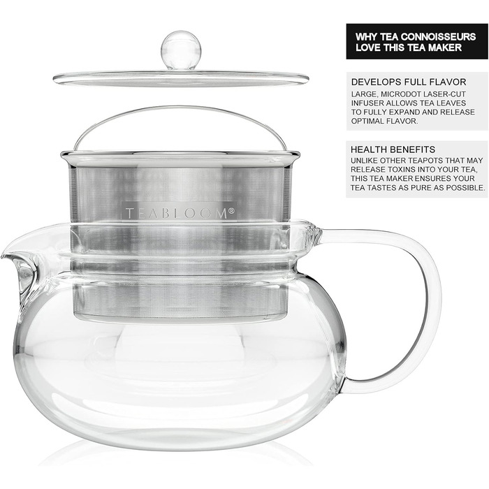 Набір для заварювання чаю Teabloom Kyoto 2-в-1: чайник та заварник зі знімним фільтром, 700 мл, підходить для плити та мікрохвильової печі