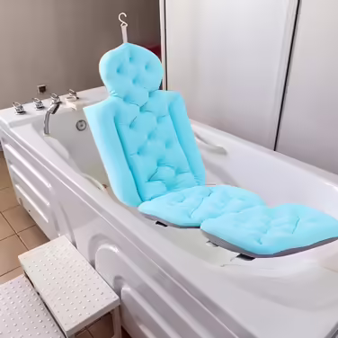 Fenteer Bath Mat Comfortable Bathtub Pillow Full Body Mat for SPA Bathroom, Blue