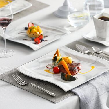 MALACASA Flora 30-Piece Marble Porcelain Dinnerware Set - Grey