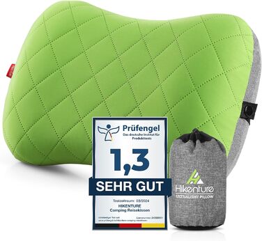Надувне туристичне/дорожнє подушечка HIKENTURE з знімним чохлом, ергономічна, комфортна підтримка шиї для подорожей та відпочинку на природі (зелений)