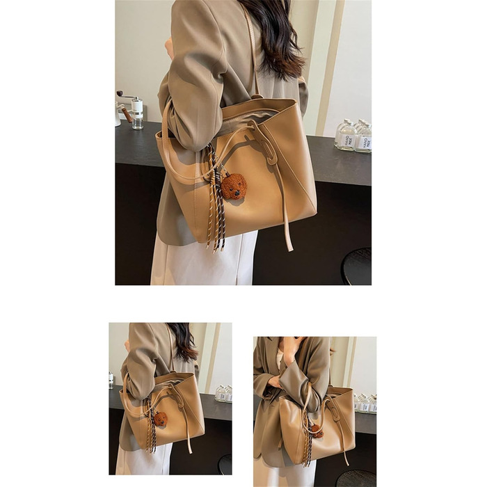 Сумка жіноча Hixingo велика містка Khaki (38x27x16 см) - Vintage шопер, сумка через плече, сумка-тоут для роботи, подорожей, покупок