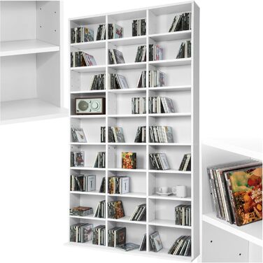 Тумба-стелаж Tectake для зберігання, відкритий книжковий або CD/DVD стелаж, перегородка, вітрина для колекцій, чорний/білий