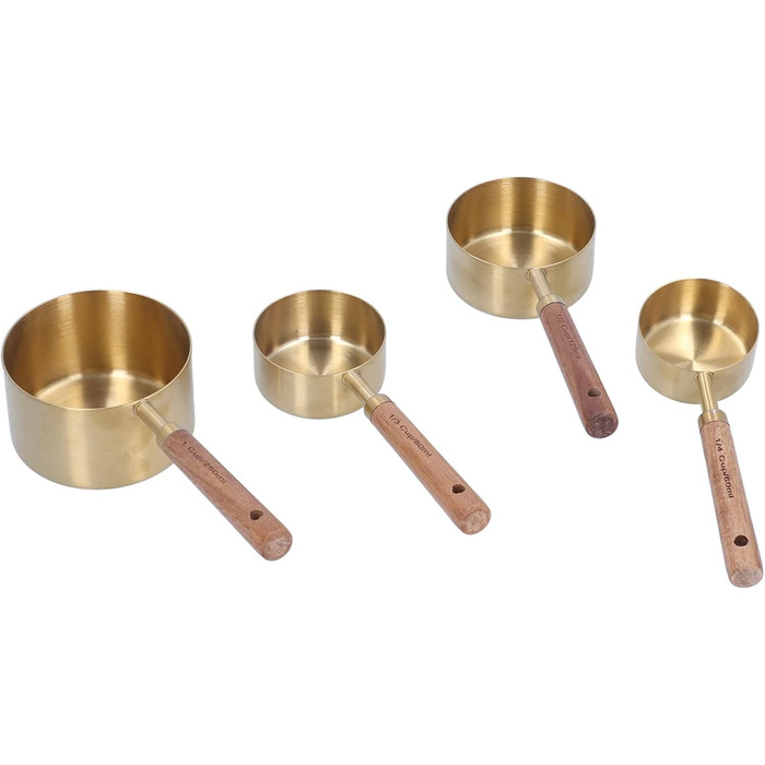 Yomiyuyr Measuring Cup Set and Wood, Stainless Steel, 4 Measuring Cups, 4 Measuring Spoons, for Kitchen Use, Ergonomic Design, 16.2oz