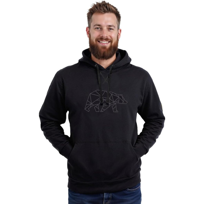 Чоловіча толстовка FORSBERG Pettarson з ведмежим логотипом | Скандинавський стиль, повсякденне носіння, рукоділля, відпочинок на природі (XXL, чорний/сірий)
