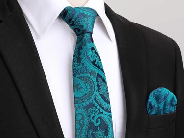 HISDERN Комплект краватки та нагрудного хустинки з квітковим візерунком павазьо, зелений (аква/бірюзовий)