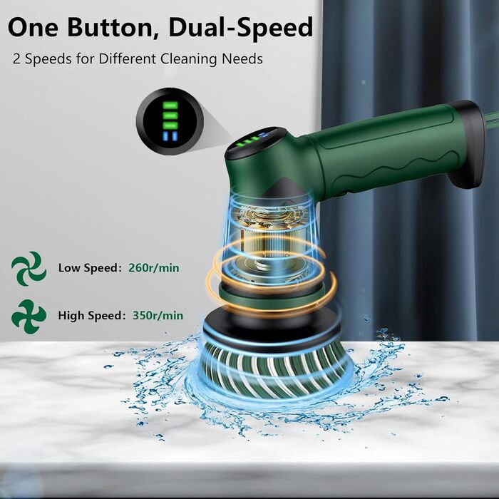 Electric cleaning brush, Cleaning Brush with 6 interchangeable cleaning heads, Spin Scrubber 2 speeds, Scrubber for bathroom, tile floor and car, LED display
