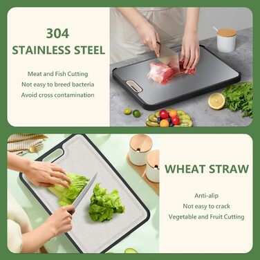 Нінджер Двостороння кухонна дошка для нарізання з нержавіючої сталі 304 та PP, для м'яса, овочів та хліба, легко миється, з ножем (38 × 27 см)
