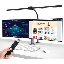 LED настільна лампа Brightower з диммуванням, 24W, 80см, для офісу та дому, захист очей, денне світло, з пультом, гнушкий шийний механізм, 5 кольорів, чорний