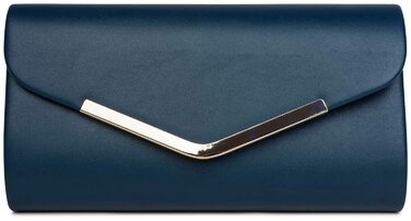 Клатч жіночий styleBREAKER темно-синій, вечірня сумочка-конверт з металевою оздобою та знімним ланцюжком 26x5.5x14.5 см