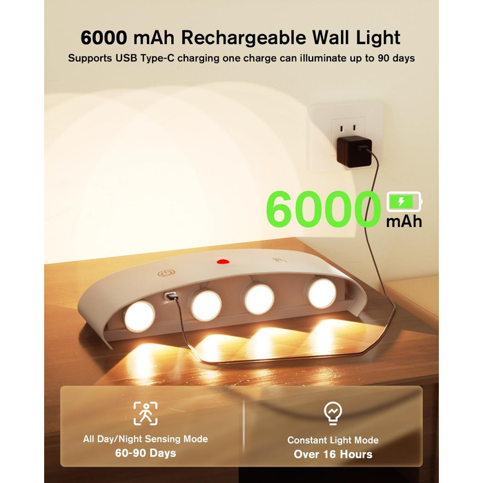 LED-стінні світильники на батарейках YrgePowk (2 шт.) з датчиком руху, USB-зарядка, 3 кольори, бездротові, білі