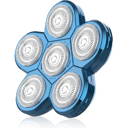 Електричний гостростример для голови чоловічий Kibiy з 6 змінними головками, водонепроникний IPX7, LED-дисплей, зарядка Type-C (6D синій)