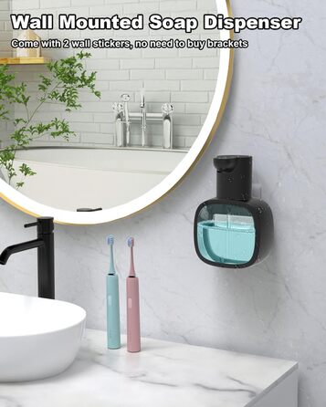 Автоматичний диспенсер для мила Dalugo з USB-C, настінний, 500 мл, електричний, сенсорний, регульований, чорний, для кухні та ванної кімнати