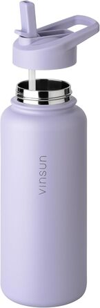 Stainless steel water bottle, purple, 1L - Straw, drinking spout - leak-proof, carbonated beverage compatible, BPA-free - Thermos bottle, sports, outdoor, school, university, bicycle, hiking, gym