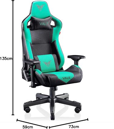 Крісло ігрове VALK Gaia з підлокітниками 4D, регульоване на 160º, газовий амортизатор класу 4, штучна шкіра, Aqua Menthe