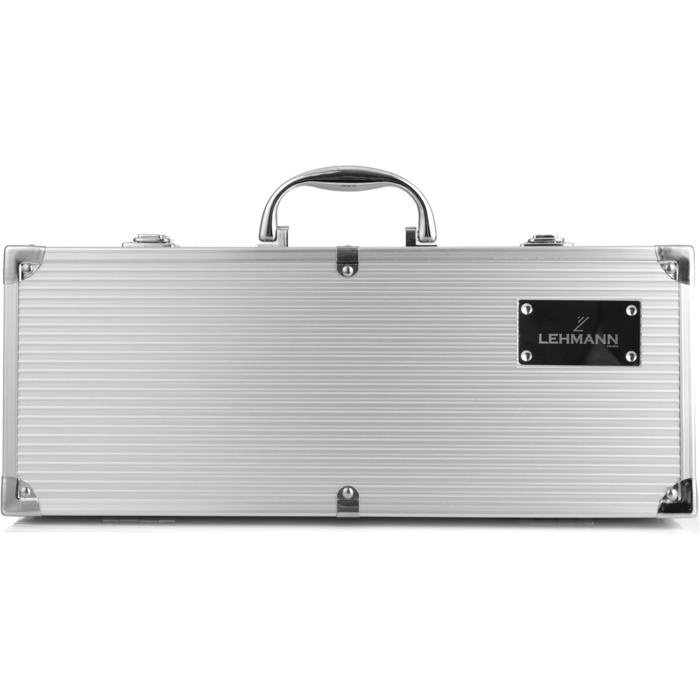 Набір гриль-посуду Lehmann з нержавіючої сталі в кейсі | Комплект аксесуарів для гриля з лопаткою, виделкою та щипцями | Ідеальний подарунок для чоловіків та жінок