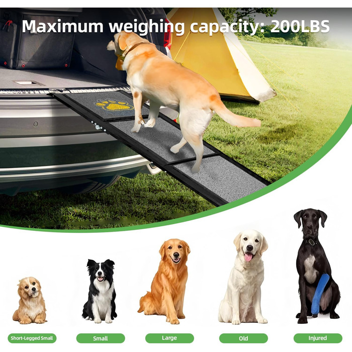 Рампа для собак у машину, розкладна, 170 см, з антиковзким покриттям, для маленьких, середніх та великих собак. Підходить для авто, SUV, вантажівки, дивану та ліжка.