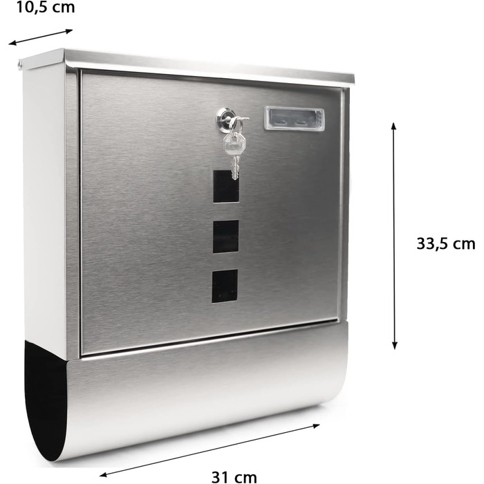 Поштовий ящик Grafner Design з газетницею, сталь, замок (2 ключі), 3 вікна, кутовий, монтажний комплект
