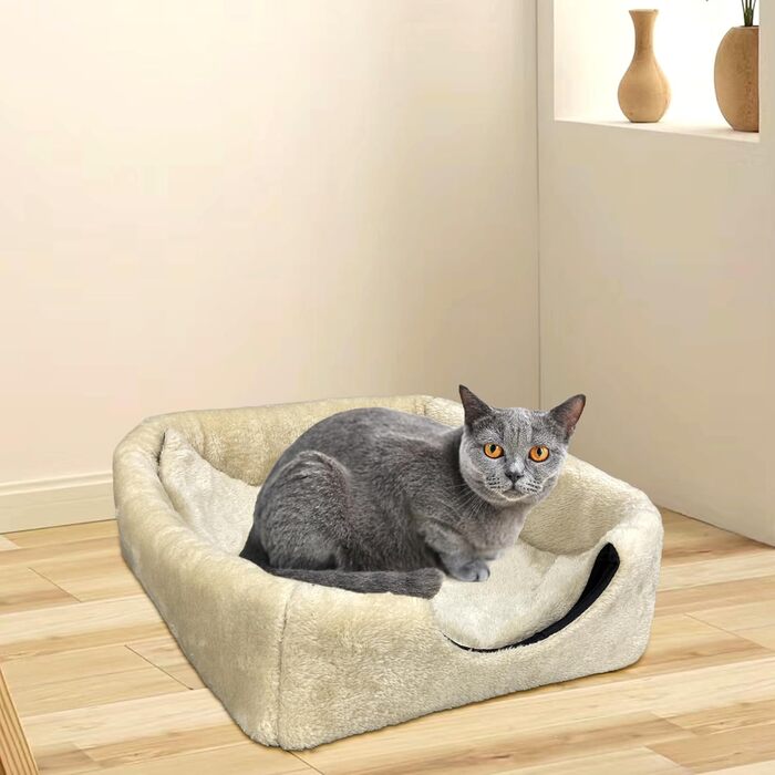 Кішка-будиночок для дому: затишна печерка з м'яким, пральним подушечкою. Розкладне ліжко для котів 40x40x35 см (Бежевий)