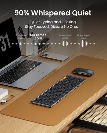 Бездротова клавіатура та миша ProtoArc XKM01: складана, Bluetooth, 2.4G, QWERTZ, для iPad, Tablet, iPhone, Laptop (Space Grey)