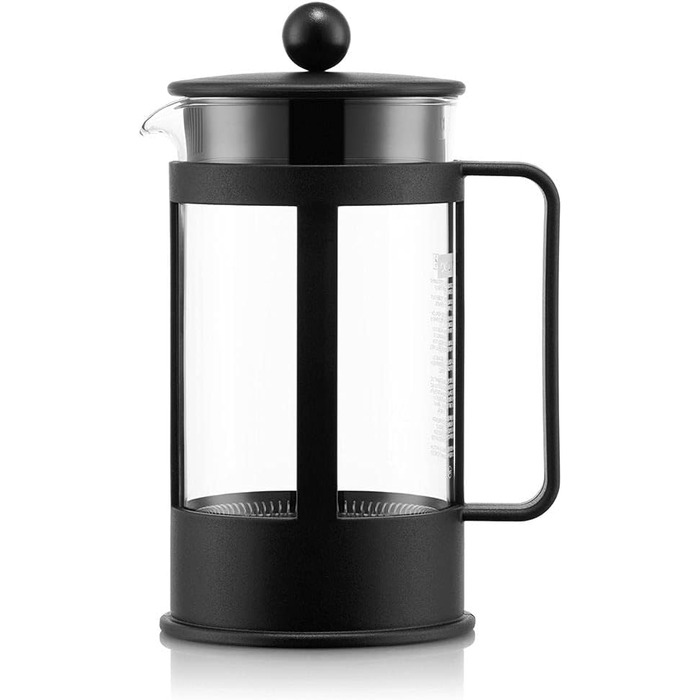 Bodum Kenya Френч-прес для кави 1л / 8 чашок - ручний з боросилікатного скла та нержавіючої сталі, миється в посудомийній машині, Made in Portugal (Чорний, 4 чашки)