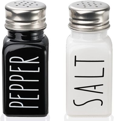 Farmhouse Salt and Pepper Shaker Set, Kitchen Decor, Glass Salt and Pepper Shaker Set, Cute Salt Shaker, Gift for Women, Wedding Decor, Grinding (Black and White)