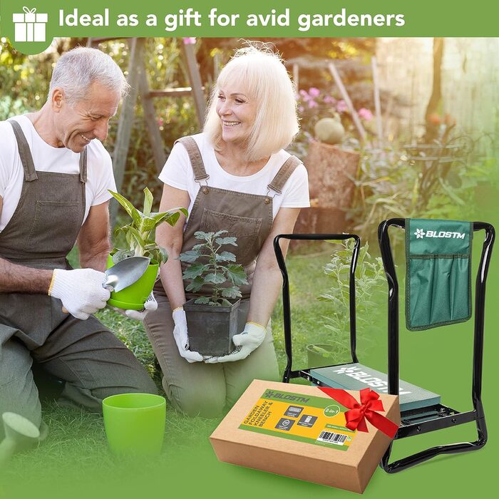 BLOSTM 2-in-1 Garden Kneeler and Seat – foldable, portable garden kneepads & garden stool with handles, thick soft foam cushion, high load capacity (up to 150 kg)