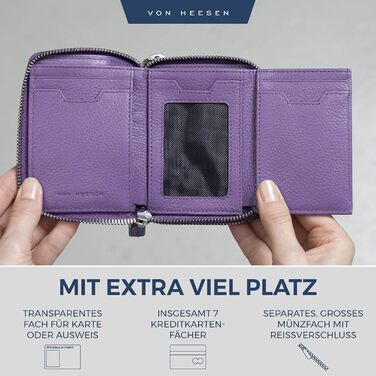 VON HEESEN Leather Wallet with RFID Blocker - Wallet for Women & Men made of Genuine Leather - Wallet with Coin Pocket - Purse for Women and Men in Violet