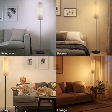 Стійка лампа для вітальні з 3 колірними температурами, 12W E27, бавовняний абажур, вимикач на нозі, LED диммер, підходить для спальні, читання, офісу (сучасний)