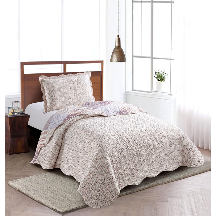 Комплект постільної білизни Brilliant Sunshine Grey Heart Love Patchwork (2 шт.): ковдра та наволочка, двоспальне ліжко, стегане покривало, рожевий, для дому