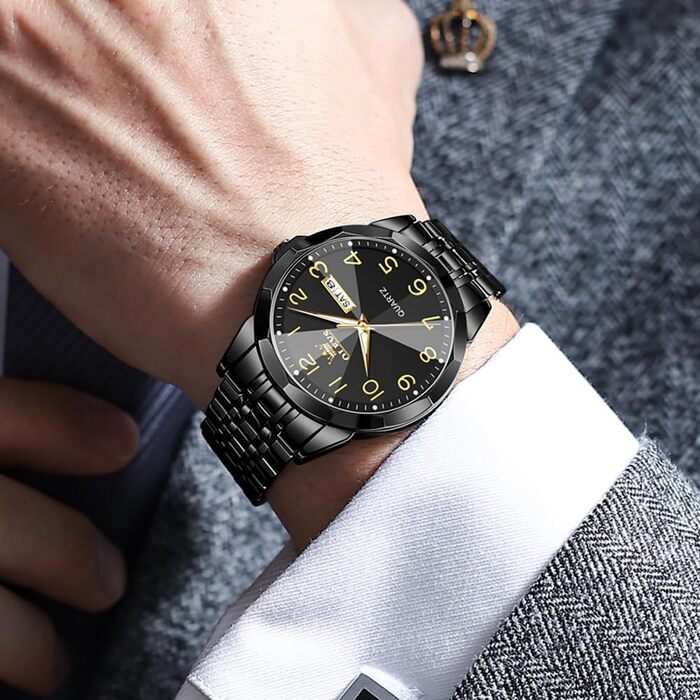 Годинник чоловічий OLEVS Automatik Skeleton Mechanical з автопідзаводом, люкс, з діамантами, сапфіровим склом, вологостійкий, браслет з вольфрамової сталі, 9970g, чорний колір