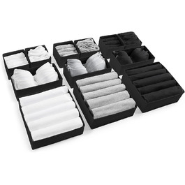 Large Drawer Organization System 12-Piece Set of White Boxes Storage Organizer Drawer Closet Organizer Storage Box Closet Organizer (Black, 3=28x28x10cm, 3=28x14x10cm, 6=14x14x10cm)