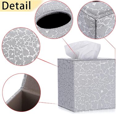 BTSKY Square Tissue Box Cover made of PU Leather – stylish cube-shaped tissue box holder with magnetic bottom, decorative PU tissue box for vanity dresser, bedside table, table