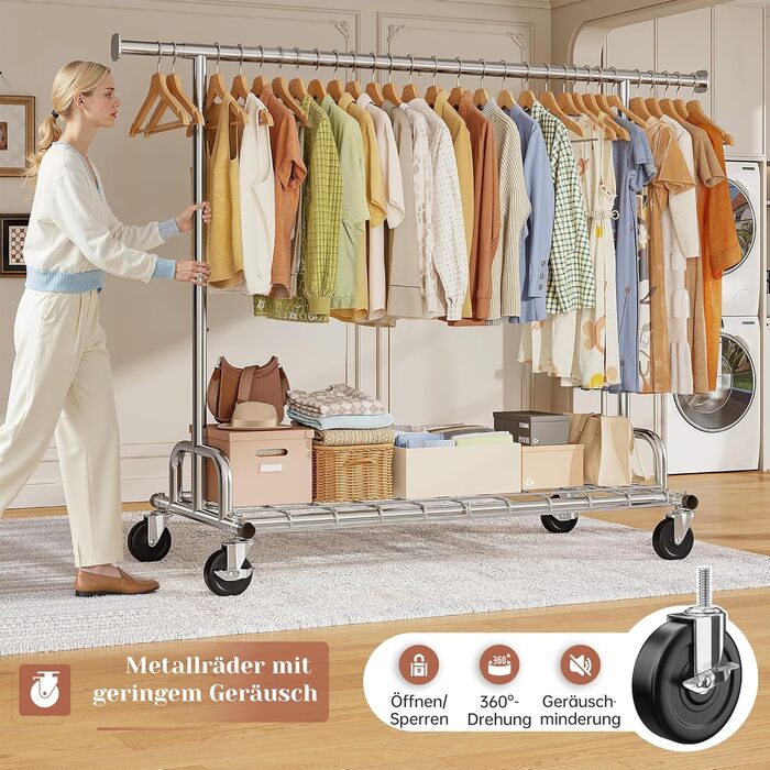 Вішалка для одягу на колесах, висувна, міцна, до 150 кг, металева стійка для одягу, пальто, светрів