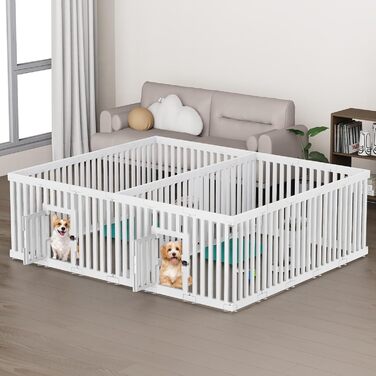 Клітка для цуценят Indoor 65 см, пластикове огородження з неслизькими присосками, вольєр для маленьких собак, 18 панелей (200 x 168 x 65 см), з двома секціями