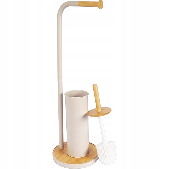 Стильний тримач для туалетного паперу з ергорегічним йоржиком для унітаза, бежевий бамбук та сталь