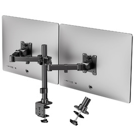 Підставка для монітора на 2 монітори, 17-35 дюймів, плоский/вигнутий екран, регульована, чорна, VESA 75x75/100x100, 20 кг/arm