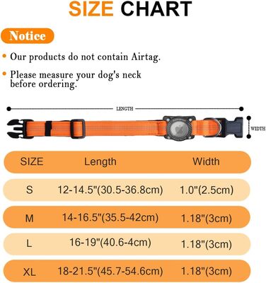 Нашийник для собак з AirTag, водонепроникний чохол, GPS-трекер, сумісний з Apple AirTag, для собак маленьких, середніх та великих порід, S (XL (39.5-55.5 см), помаранчевий)