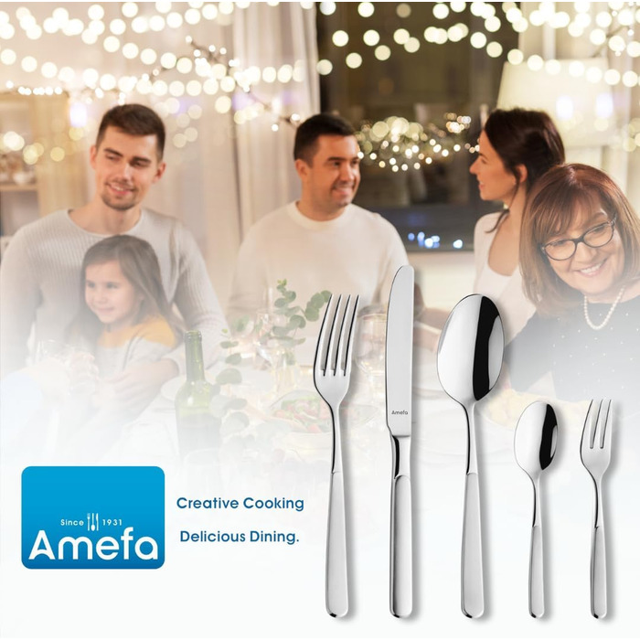 Amefa SATINA Cutlery Set, 60-Piece, Cutlery for 12 People, Dishwasher-Safe, Stainless Steel 18/10, Special Wave-Cut Design, Hardened Satina Steel Blades
