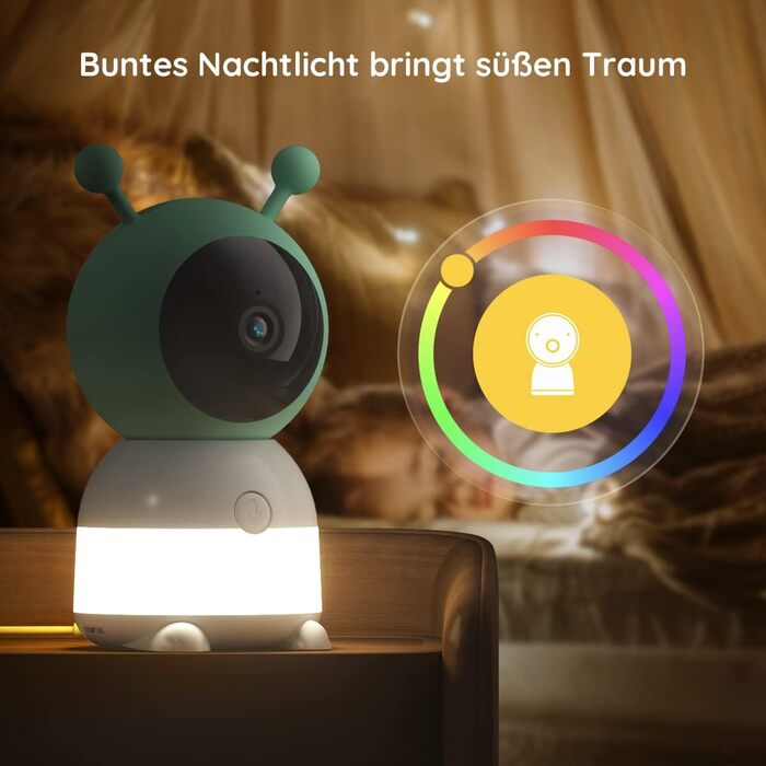BOIFUN Додаткова камера для дитячого монітора 6T - 2K WiFi, Нічне світло, Розпізнавання руху, крику та звуку, AI Auto-Tracking, Датчик температури та вологості, Запис та відтворення відео