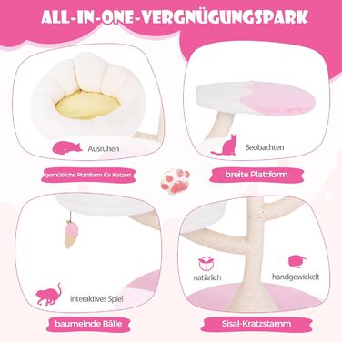 Дерев'яний кігтеточка для котів COSTWAY 165 см з 4 лежаками, печерею та сизалевими стовпчиками. Міцний кігтеточка-вежа з металевим каркасом, меблі для котів.