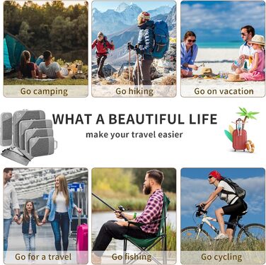 Органайзер для валізи Grau, набір 6 шт. (Compression Packing Cubes), для подорожей, рюкзака, ручної поклажі сірого кольору