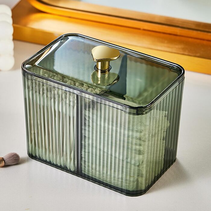 Контейнер для ватних паличок Veki з кришкою, прозорий контейнер для ватних дисків, тримач для ватних паличок для ванної кімнати, органайзер для косметики (зелений)