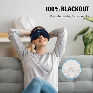 Маска для сну з Bluetooth-навушниками, 3D маска для сну, бездротова музична маска для сну для тих, хто спить на боці/спині, навушники для сну (Глибокий синій)