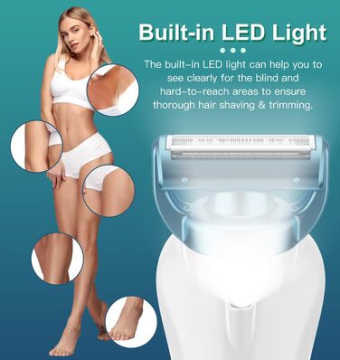 Електричний епілятор Hatteker 3-в-1 для жінок: тример, брітор та епілятор. З LED-дисплеєм, IPX7, USB-зарядка (Блакитний)