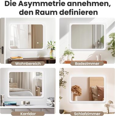 LED дзеркало для ванної кімнати з підсвічуванням 70x50 см, холодне біле світло 6000K, енергозберігаюче, настінне