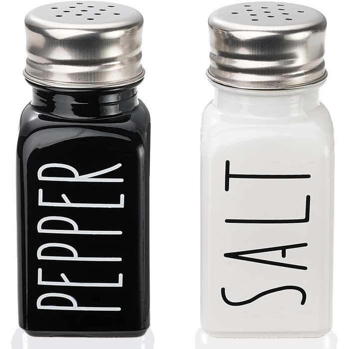 Farmhouse Salt and Pepper Shaker Set, Kitchen Decor, Glass Salt and Pepper Shaker Set, Cute Salt Shaker, Gift for Women, Wedding Decor, Grinding (Black and White)