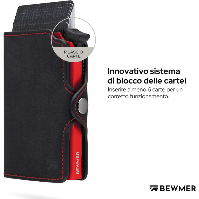 Гаманець-кардхолдер BEWMER з RFID-захистом, карбоновим затискачем для грошей та кишенею на блискавці (Чорний/Червоний)