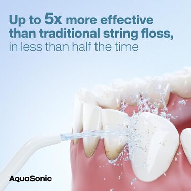 Aquasonic Aqua Flosser: професійний бездротовий ірigator для порожнини рота з 4 насадками, 3 режими, портативний (білий)